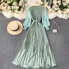 Jesień Moda Streetwear Długa Dress Design French Plised Maxi Dress Kobiety Elegancka O Neck Długi Rękaw Dresja linii 211110