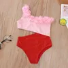 Winter Children Sets Enkele Schouder Floral Pink Solid Tops Red Shorts Girl Boys Clothes 1-6t 210629