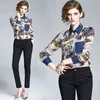 Mode Denim Patchwork Stijlvolle Shirt Dames Turn Down Collar Office Pocket Blouse Vrouwelijke Lange Mouw Patroon Gedrukte Tops Blusas 210416