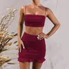 Frauen Sets Kleid Backless Zwei Stück Set Club Outfit Spaghetti Strap Crop Top Und Rüschen Mini Rock Sexy Sommer 210517