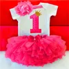 Söt rosa min lilla tjej första 1: a födelsedagsfest klänning tutu tårta smash outfits spädbarn barn klänning baby flicka dop kläder 9 12m 53 y2