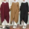 Femmes robe mode musulman automne élégant décontracté dame couleur unie pull à manches longues lâche 5XL robes Lugentolo