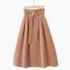 Fall Mid-Calf Casual A-line skirt velvet high waisted elastic with belt versatile show thin big woman s 210420