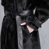 Nerazzurri Winter Lang Schwarz Warm Dicker Flauschiger Faux Nerz Pelz Trenchcoat für Frauen mit Ledergürtel Lose Koreanische Mode 211110