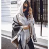 High quality women winter scarf fashion striped black beige ponchos and capes hooded thick warm shawls scarves femme outwear Q0828