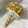 Decoratieve bloemen kransen handgemaakte bruiloft bruids kralen vasthouden boeket diamant parel bruidsmeisje schattig goud Mariage met kant W4629731