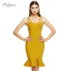 Women's Summer Red Bandage Dress Spaghetti Strap Mermaid V Neck Midi Clubwears Celebrity Party Vestidos 210525