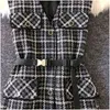Style coréen Plaid Chic Vest Jacket Femmes Élégantes avec ceinture Single Breasted Gilet sans manches Vintage V-Col V Midi Vêtements d'extérieur 211120