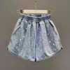 Été femmes strass Bling Denim Shorts taille élastique jean mode filles dames tout-match pantalon A3744 210428