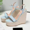 Luxury Platform Sandals Womens Leather Espadrille Wedge High Heels Black White Adjustable Ankle Strap Sandal Summer Party Wedding Shoes With Box 291