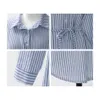 Elegant Blue Striped Shirt Design Dress Casual Long Sleeve Simple Knee-length Dress with Belt Office Lady Tunic Vestidos 210518