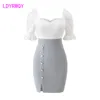 LDYRWQY z talią o niskiej zawartości i podzielone pośladki biurowe Lady Sheath Patchwork Nightclub Nightclub Sexy Dress 210416