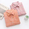 HSA-shirts Womens and Blouses Lange mouw Lente Dames Casual Plaid Losse Vriendje Stijl Shirt Formele Tops 210417