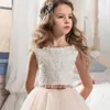 2022 New Flower Girl Dresses For Weddings Rose Gold Sequined Lace Sequins Bow Open Back Sleeveless Girls Pageant Dress Kids Communion Gowns