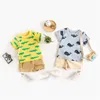 Cartoon Boys Kläder Ställer Whale Crocodile Printing Sommar Kortärmad Baby Tops Shorts Set 20220225 H1