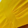 女性のカジュアルな綿のボディコン黄色のドレスのためのフレアスリーブアフリカのドレススリットサッシ弾性女性控えめなチュニックのサイズ2xl 210416