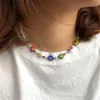 Diezi etniska 7 chakra pärlor imitation pärlor choker för kvinnor söt blomma hänge clavicle chain halsband smycken