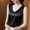 Silk Women Vest Sleeveless Solid Women Shirts V-neck Women Tops and Blouses Office Lady Style Summer Satin Shirt Blusas 13376 210527