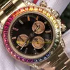 Cronografo al quarzo con quadrante arcobaleno nero da uomo stile 3 colori 116598 Rbow Rose 116595 Orologi da polso in oro da uomo Orologi sportivi da uomo323V