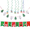 Christmas Decorations 2022 Merry Spiral Pendant Ceiling Hanging Garlands Santa Snowman Elk Banner For Xmas Party Home Living Room Decor 1Set