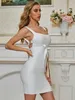 Collectie voor dames Sexy Designer Lacing Hollow Out White Bandage Dress Ladies Elegant Halter Bodycon Party Vestido 210.527