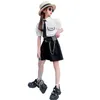 Модные наряды малыша девушка хлопок разворотный воротник блузка и черные шорты летние детские девочки одежда набор 2 шт. Touchsuits 210622