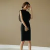 Zomer zwarte jurk voor vrouwen elegante kantoor dame mini es koreaanse mouwloze tuniek mesh patchwork party vestidos 210513