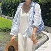 camicia a quadri blu bask a maniche lunghe Ghost horse girl Summer femme Camicetta casual da donna Camicette taglie forti Top 210423