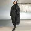 Simple noir Parkas manteau femmes hiver épaissi mi-longueur sur le genou grande taille veste rembourrée en coton 5A751 210427