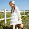 Söt Tutu Klänningar Barn Lång Puff Sleeve Baby Girls Spring Pleated Dresses Cake Midi Kids Girls Party