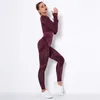 Vrouwen Sportpak 2 Stuk Fitness Trainingspak Set Gym Workout Kleding Lange Mouwen Crop Top + Hoge Taille Leggings Yoga Sets 210813