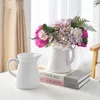 Country Style Creativity Desktop Vase Vintage White Jug Vase Garden Watering Ceramic Kettle Flower Vase Pot Home Decor Crafts 210409