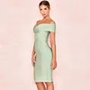 Женские платья сексуальная осень зима MIDI Bodycon повязка зеленый элегантный клуб женская вечеринка ночная одежда 210515