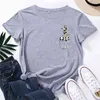 Mulheres de Algodão de Verão Camiseta 5XL Plus Size Panda Bolso Imprimir Manga Curta Tee Gráfico Tops Casual O-pescoço Feminino Oversized Tshirt 210623