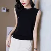 Koreli kadın gömlek örme bluzlar kadınlar için kolsuz kadın üst beyaz o-boyun bluz kadın temel 210604