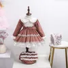 3pcs baby flicka vintage spansk klänning barn lolita prinsessa klänningar för tjejer spanien spets båge boll kappa födelsedagsfest kläder 210615