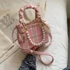 Designer Totes Mini gewebte Umhängetaschen mit kurzem Griff 2021 Damen-Handtaschen mit Perlen an der Oberseite und Seidenschal