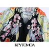 Kobiety Chic Moda Floral Print Loose Midi Sukienka Szeroki Krótki Rękaw Side Vents Kobiet Suknie Vestidos 210420