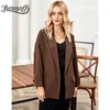 Notched Collar One Button Blazer Women Spring Fall Drop Long Sleeve Elegant Office Lady Solid Suit Coat with Pocket 210510