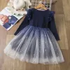 Wholesale Spring Girls Party Dress Long Sleeves Solid Color Starry Sky Sequins Cake Dresses for Weddings Kids Clothes E2201 210610