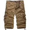 Lose große Cargo-Shorts aus Baumwolle für Herren, taktisch, lässig, einfarbig, Patchwork, Militär, weiß, knielang 210716