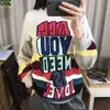 Märke Designer Fall Winter Sweater Tjock Varma Pullovers Fashion Rainbow Letter Jacquard Knitwear Women O Neck Tops C-043 210922