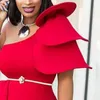 Femmes Une Épaule Robe De Fête De Noël Rouge Maxi Volants Célébrer La Sirène Africaine Longues Robes Moulantes Robes Plus La Taille XXL 210416