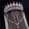Örhängen Halsband Barock Rosa Kron Bridal Smycken Satser För Kvinnor Mode Tiara Bride Ställ in örhängen Prom Bröllopsklänning Tillbehör