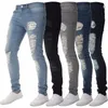 Jeans déchirés pour hommes pour hommes Casual Black LT Blue Skinny Slim Fit Denim Pantalon Biker Hip Hop avec Sexy Holel Hommes