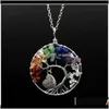 Rock Quartz 100 Handmade Wrapped Natural Stones Crystal Tree Of Life Pendant Necklace Women Men Heart Engraved Letter Family Jewel Qyl V9Oxs