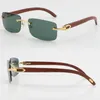 whole Rimless 3524012 SunGlasses Good Gold Wood Made Vintage Retro Women Wooden Sun glasses Green Lens Size 56-18-135mm U212k