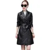 Faux Läderjacka Kvinnor Vår Höst Mode Koreansk Slim Show Tunn Black Plus Size PU Coats With Belt Feminina LR768 210531