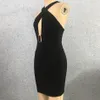 Femmes Sexy Mini Robe Sans Bretelles Halter Ceinture Creux Celebrity Party Noir Bandage En Gros 210524