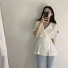 Женский старинный с коротким рукавом High Street Minimalist Fashion Slim Tops Sweet OL Sexy Quality Кружевные рубашки 210421